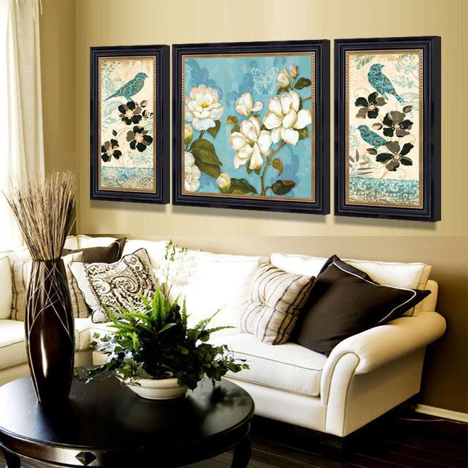 画美式大气复古客LOR厅沙发背景墙画装饰新式壁画三挂画中联画