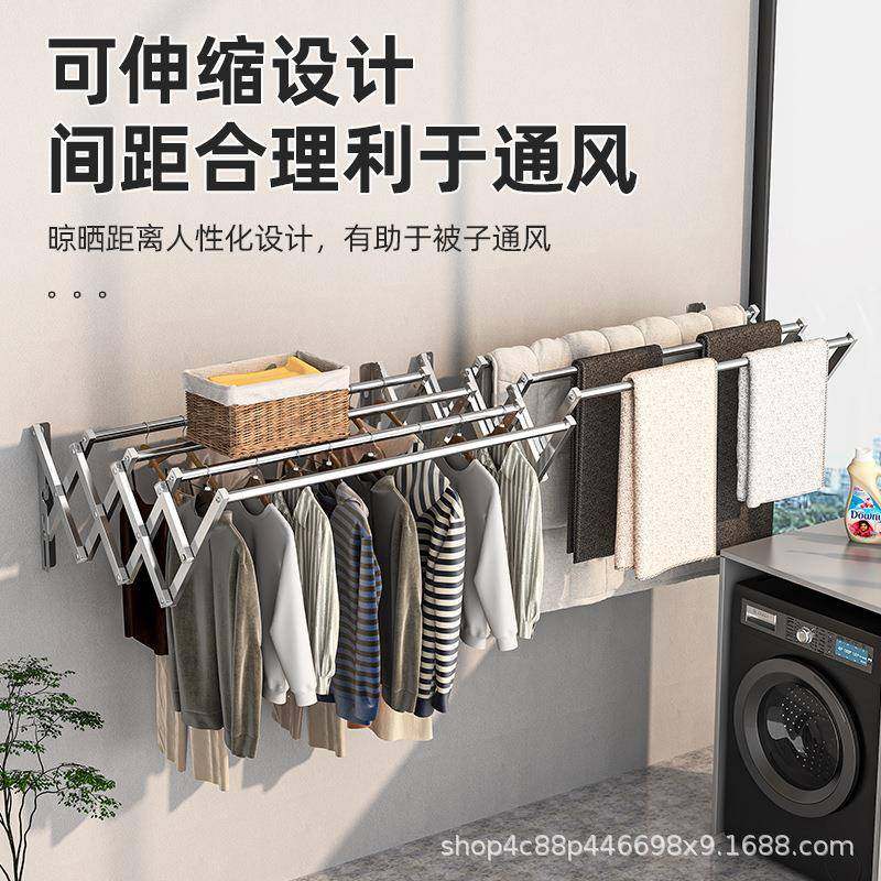 衣不锈伸缩晾衣架可折晾服架子室外推叠拉晾衣杆PHC阳台钢窗外晒