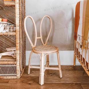 子儿童可爱394过家家桌餐椅椅藤椅单人椅子藤编兔蝴蝶结桌组合写