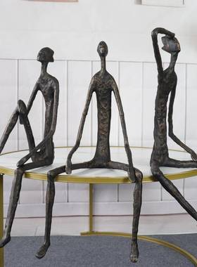 HGF简约现代样板房创金属装人物雕意塑摆件新中式别墅店酒家居软