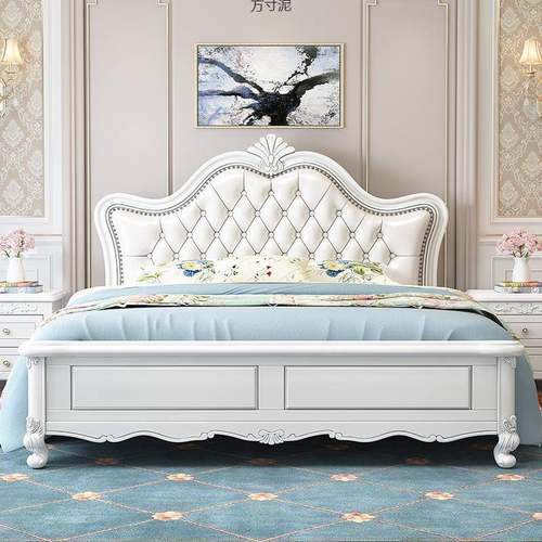 主卧美8式木床1.见详情米软包白色式1.5m公主双人婚床代现简欧约