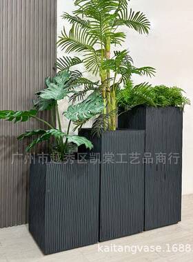 玻璃竖直纹拉丝型落地花箱缸酒店大JY03051厅商场别墅花组合钢装