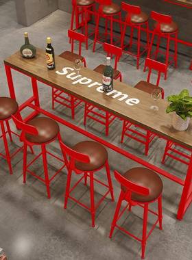 美式实木吧台桌椅复古工业啡风71956酒吧咖厅商长条桌清吧用靠墙