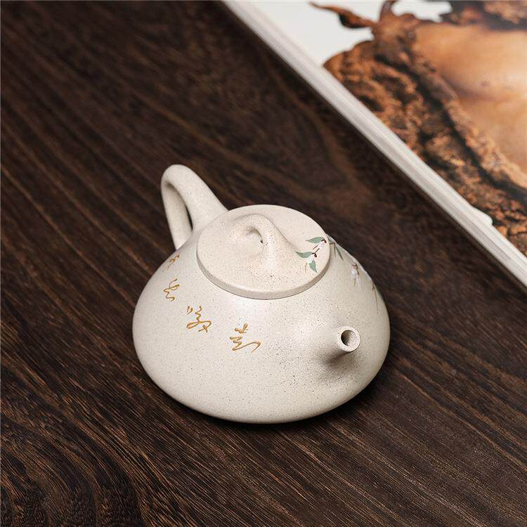 宜兴紫砂手壶矿0798茶白段泥绘子冶石原瓢工礼品茶壶具