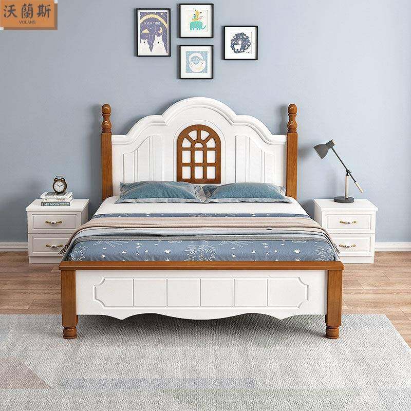 主实木QIA床儿2童床1.8米现代简约美式经济型主卧1米白色公1.5欧