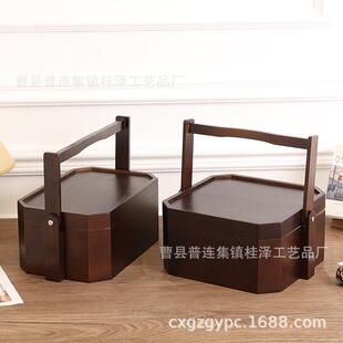 八角八边形篮实木食盒中点式 心盘干3215果盒收纳提盒中果秋节春节