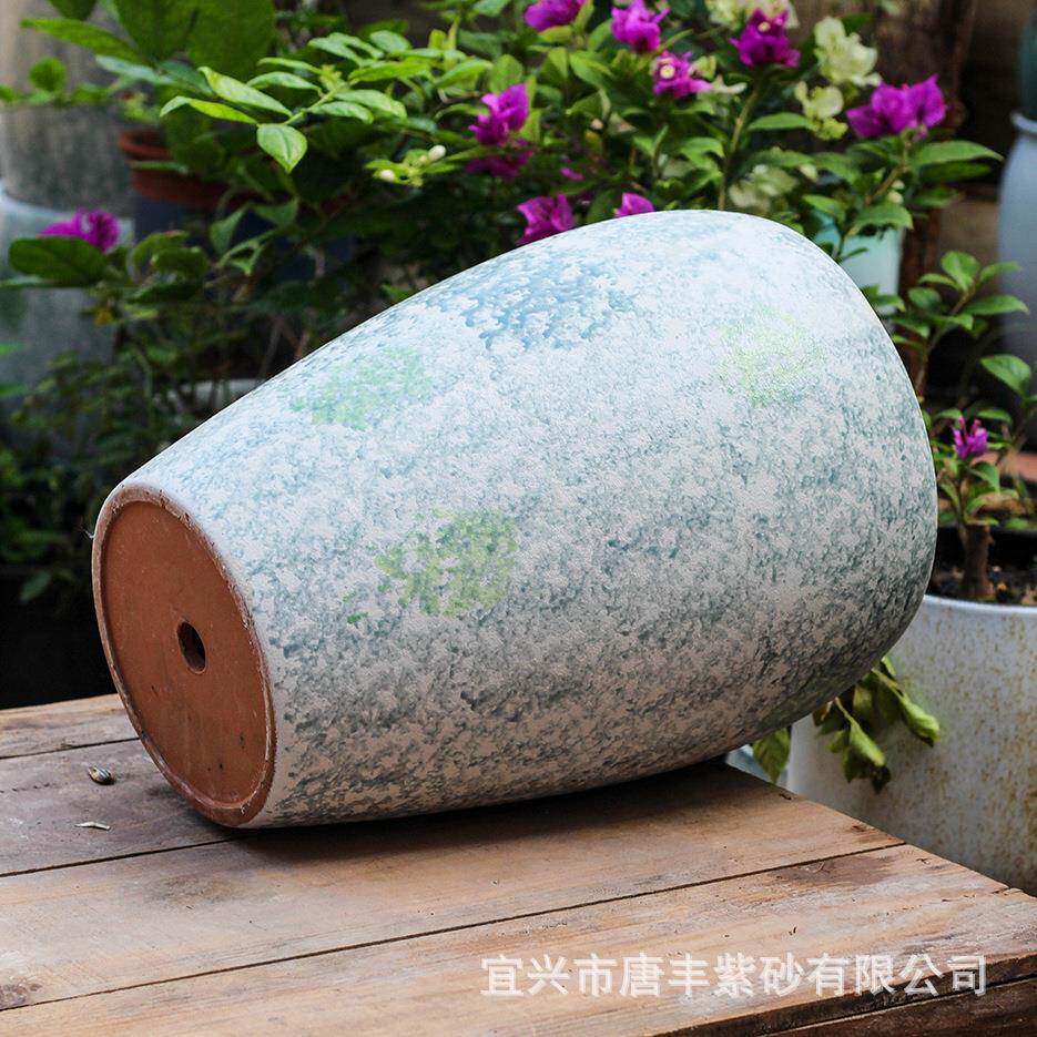 大号高10026筒大口栽径绿粗配色新款透气陶花盆用于室内外绿植蓝