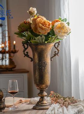 欧式复古花摆件色客厅样瓶A2832板房金铁艺插花器奢轻软装饰品花