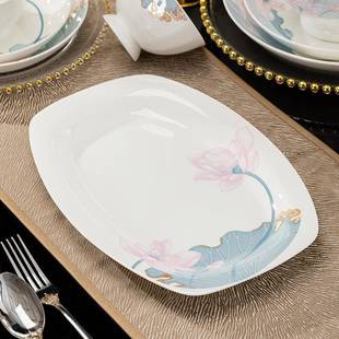 骨瓷餐简具盘套装一曲荷风送瓷器套装碗碟家用Z1204乔迁礼新中式