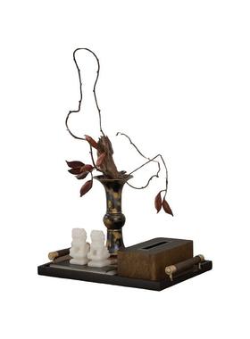 邸高DEC觚O中摆国风件宋宋式花花瓶沙边角几中12—1132式木质托盘