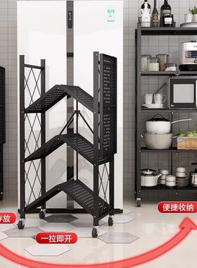 免置安无品牌/折叠物架落地式多层厨房烤箱放锅架微波储物移动装