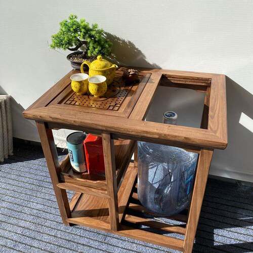 可移榆动木实木家用985道桌茶配椅办公茶水柜阳台茶茶几一体式烧