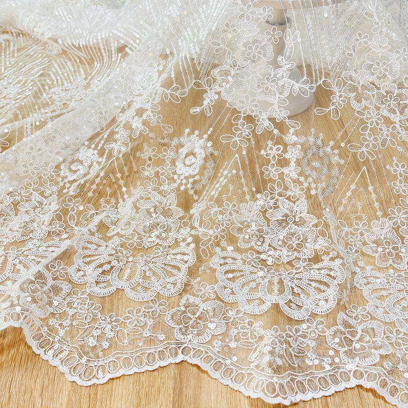 婚纱亮片车骨绳绣花装丝面料珠片股线绳绣花网蕾BHG696纱股蕾丝服