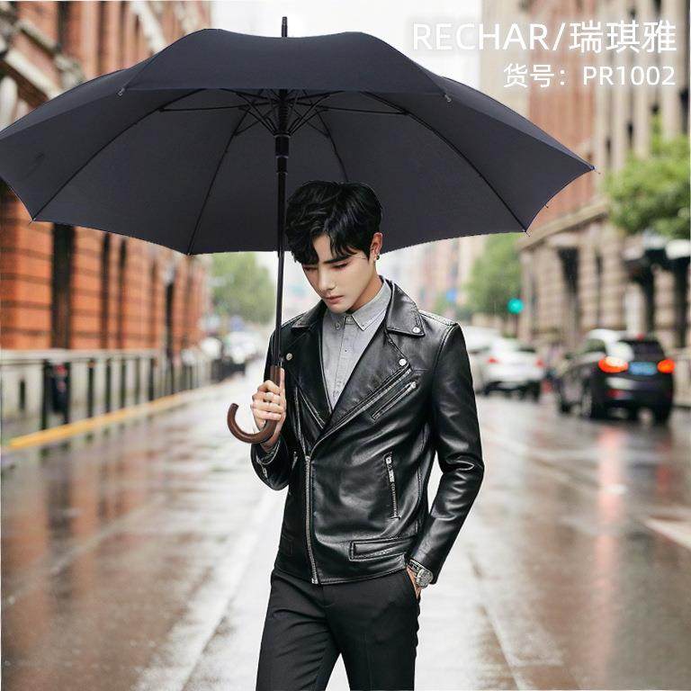 厘货PR0PR100202木柄25寸纤维骨直杆长伞晴雨伞两现用加大伞直径1