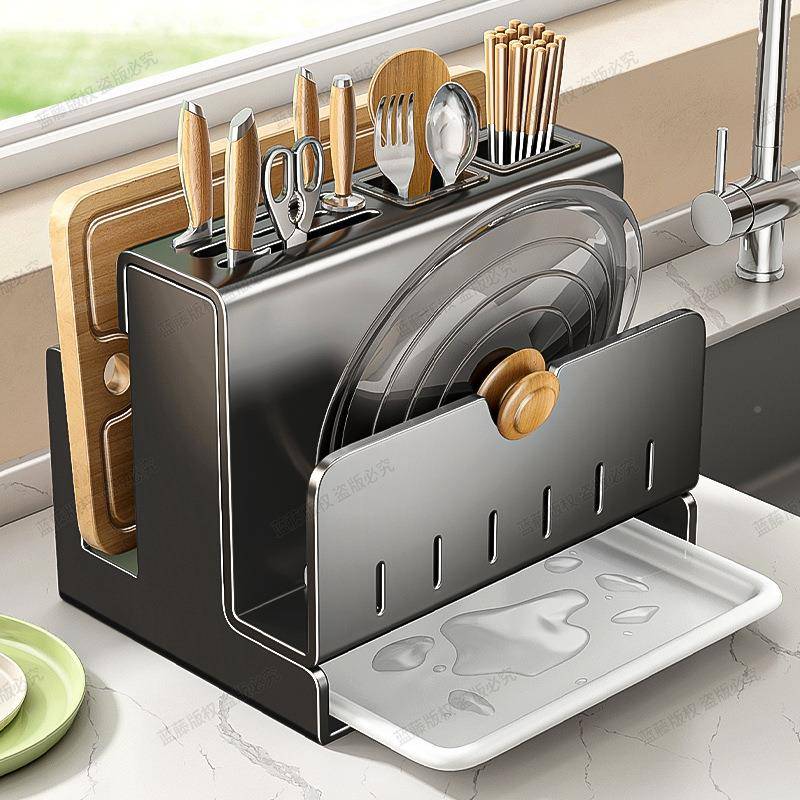 房台刀架勺锅盖面置物架多厨功能家用子筷子笼菜板砧板一体104-00