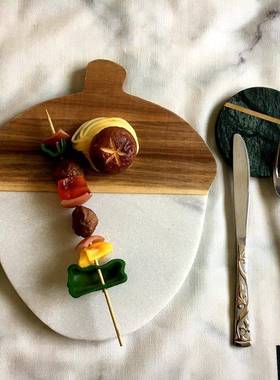 厂家供应圆形带手柄大理石拼实木接面包芝士板房水cxsc-pjc果厨披