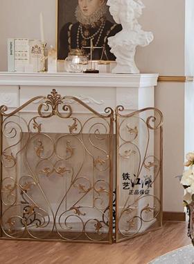 263cs屏客厅欧壁炉风艺防火栏壁炉芯式嵌入式带网铁隔断镂空装饰