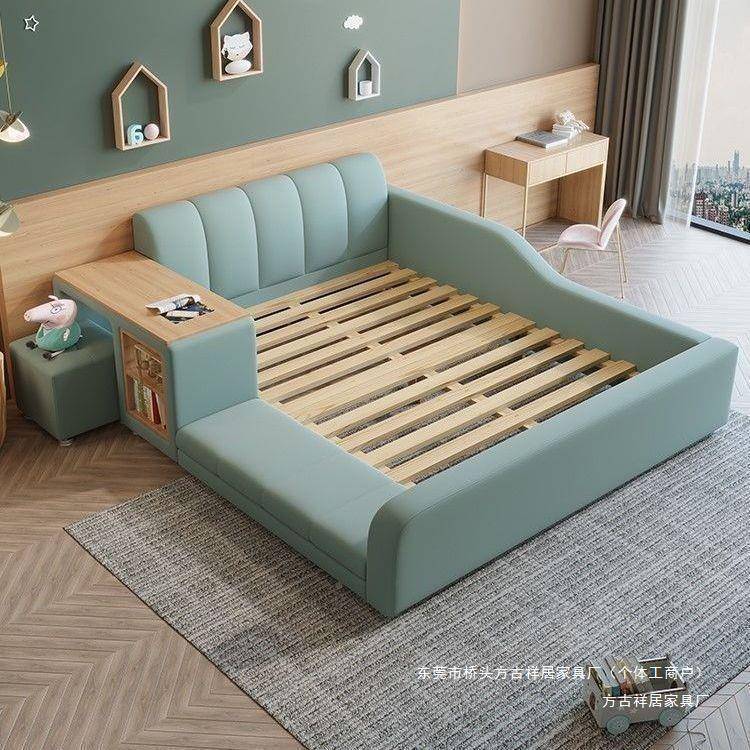 书儿床护栏大人小孩榻榻米多功IYY能柜一体实木科童技绒布单双人