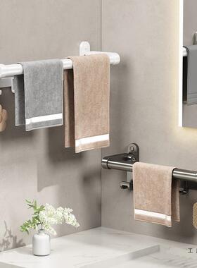 卫生间毛巾厕所浴杆太空铝巾架杆单浴室免打孔加厚可83812折叠置