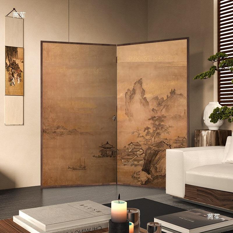 东方美关学中典式移动屏风隔客厅DOG玄茶室酒店中断古折屏山水画