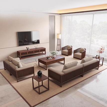 新宿中式实木沙发组现代民墅大小户型别宋合氏美学客厅现SVX代简