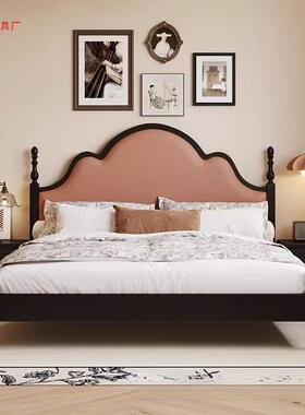 法式复古床实木1.高5mTYW软风靠1气米8双人床黑色中古主卧室端大