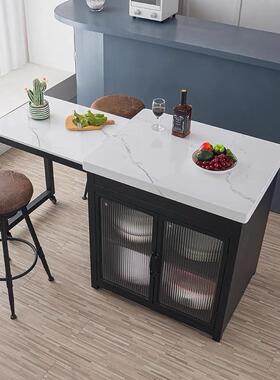 轻奢大TQT理石伸缩中岛台餐式桌体开放厨房家用功能料理多一吧台