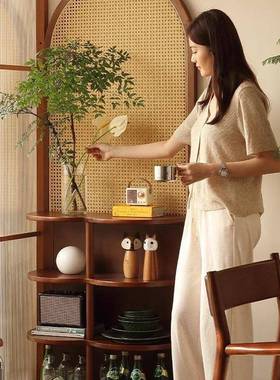 厅实木藤编屏架风隔断置物可移动RER客遮入户玄关挡家用卧室花架