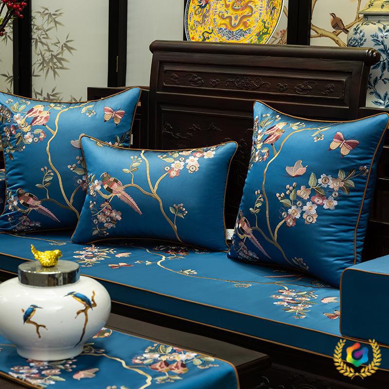 中式沙发垫椅垫刺绣罗汉床垫子防滑实木沙发坐垫五件套罩
