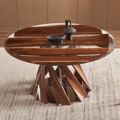 新中式格北美黑胡桃木餐39466桌现风代家用木餐台原厂木极简风圆