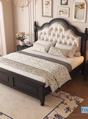 菲特美博式复古实木床床头软包黑色奢法式床1.8轻双人1床VOI.5主