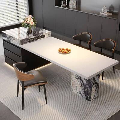 岩板意式岛极餐桌简35012伸缩小台户型家用多一体功能厨房泡茶中