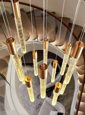 楼梯灯长式吊灯复楼客厅大吊灯IVG简约墅别阁楼旋转楼梯吊水晶灯