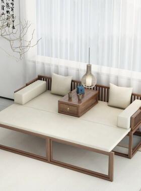 新中式罗汉床塌榆床小户型木客厅实沙发床白木蜡NYG木简约现代贵