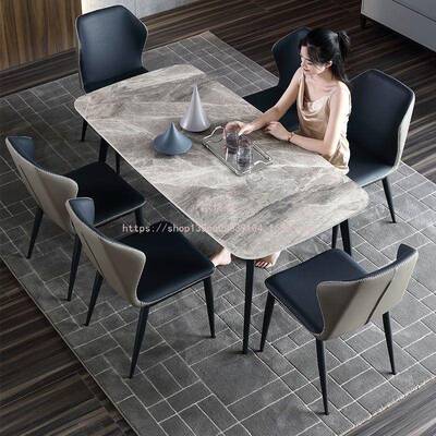 尔优现代简光岩板轻亮奢餐桌威椅组合PWV餐桌家用小户型饭桌约面