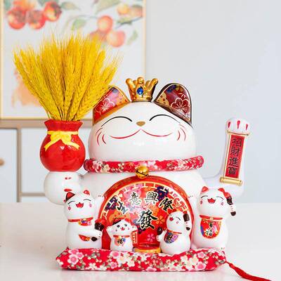 ST-20220穗电动摇手件招财猫摆开麦业礼品铺收银前台陶店瓷自动发