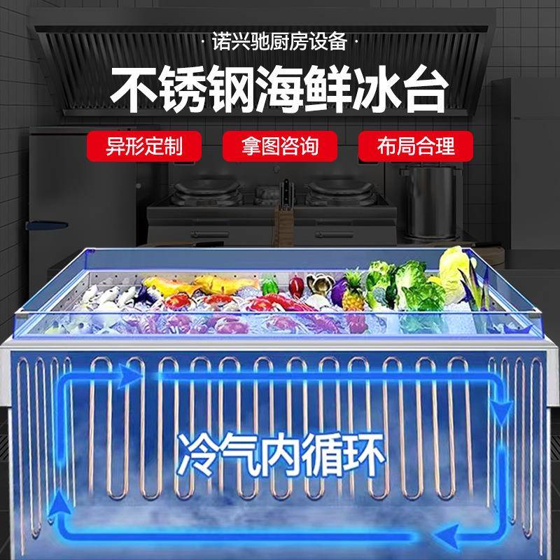 冰台不钢锈冷商用超市展示水产鱼肉柜冻柜点菜柜铜管制冷保鲜柜