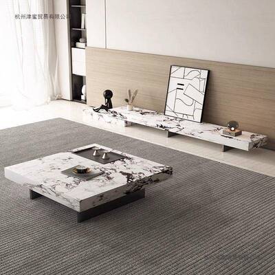 意式岩板电视柜北欧简几约极茶高级轻奢简PWH地落式背景墙电视柜