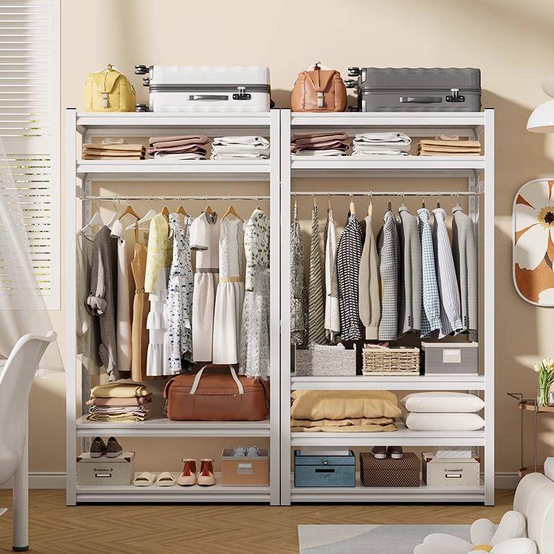 货架衣柜衣架防放尘帘开式易衣帽间卧室简角钢家用落层地多置246