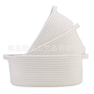 棉线绳收纳筐突出提手纯白多三件套装编织带把手脏衣篮整理筐