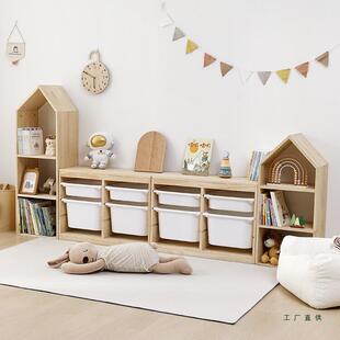 儿童玩具收纳柜实木小孩汽车用品绘本书架置物架二合一宝宝收纳柜