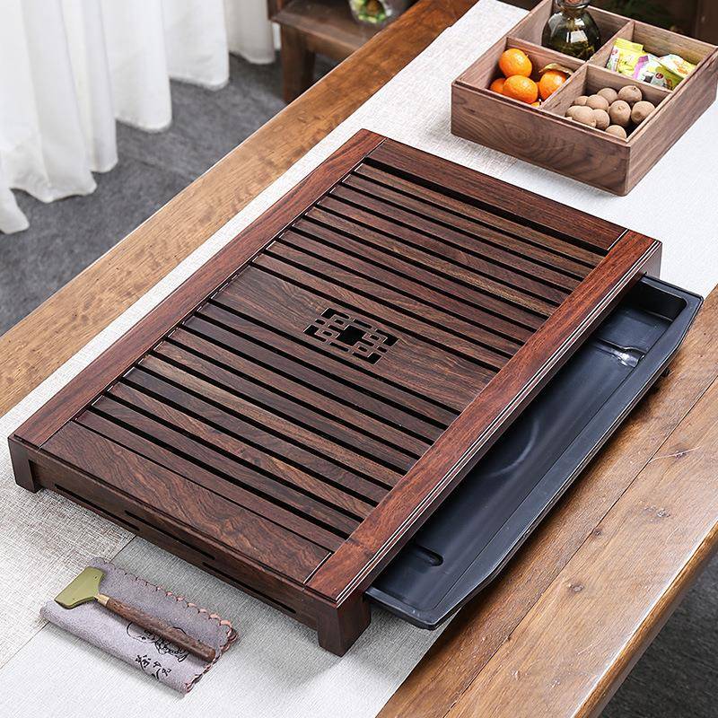 天然实木茶茶盘功夫具套装鸡QF002翅储水排水茶托黑茶檀木海工木