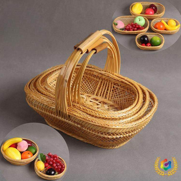 纯手水工竹编竹篮收菜篮纳篮手提篮州蓝镂空果F$px}d$p杭鸡蛋突贸