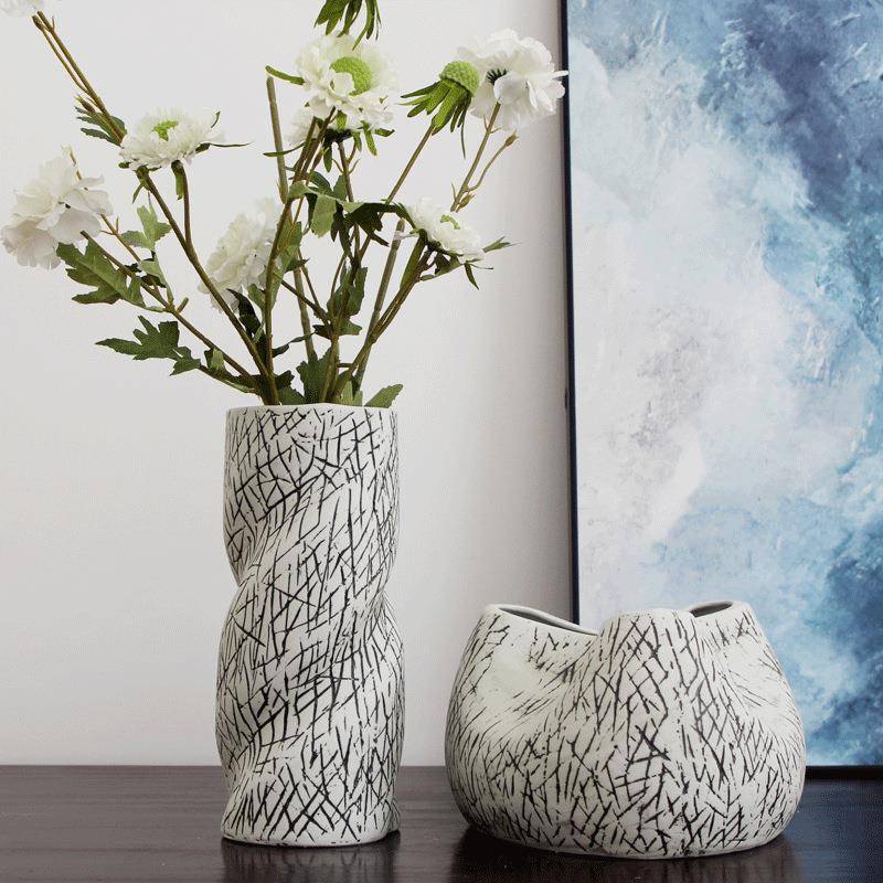 素烧假山纹样板房插中BIT花式风设陶瓷花器花计瓶摆件客厅花瓶装