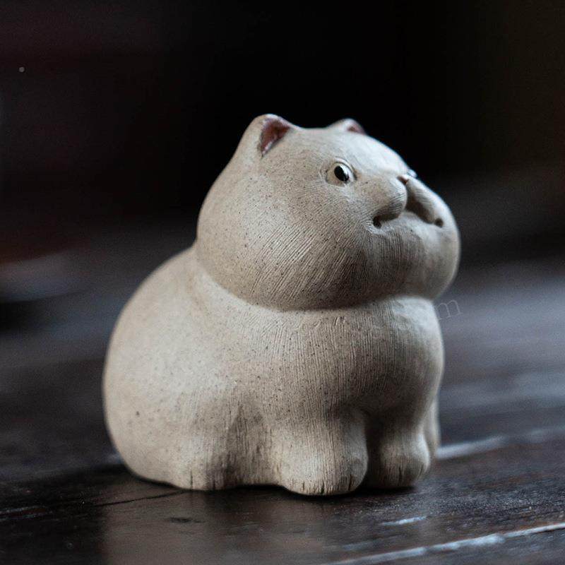 宜兴紫砂茶宠猫件手制功YII夫茶件道配茶玩具创意招财茶猫茶盘可
