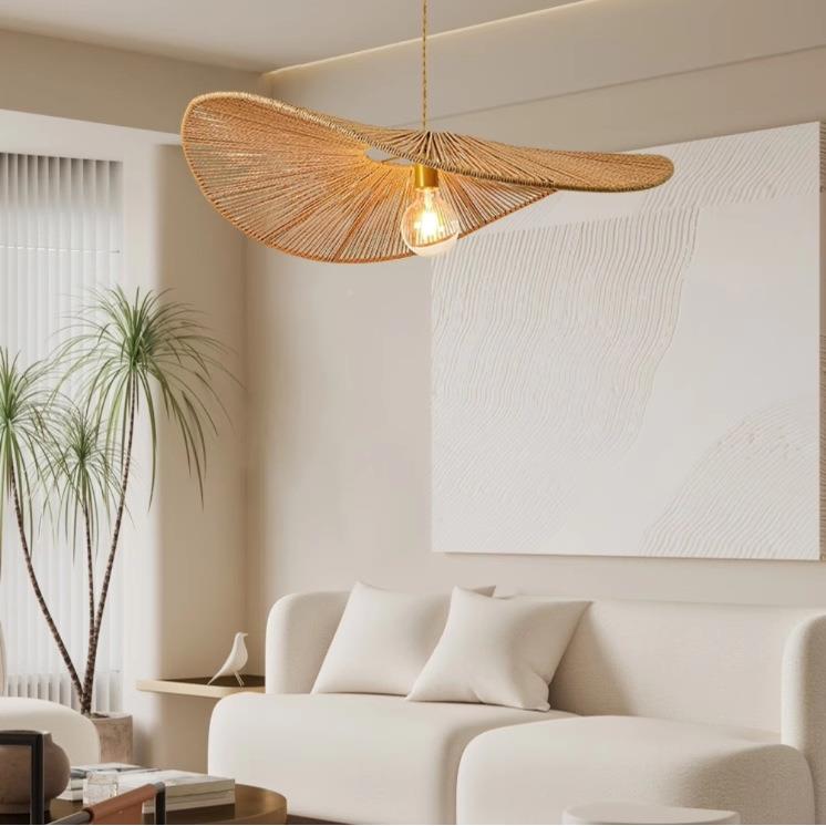 日式寂374风诧复古吊灯客厅餐f厅民宿卧室lo禅t麻绳编织灯个性创