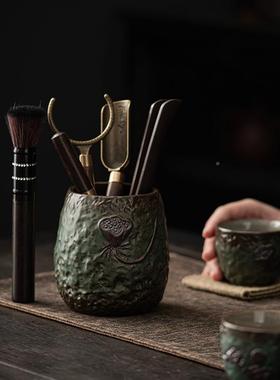 配式手工窑变青整野莲蓬茶道PXLD2022六君子茶夹茶刀养壶日笔茶勺