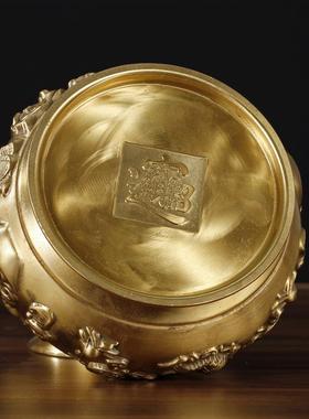 厂家全黄开盖五路财神聚摆宝盆MFO客厅办室公礼品铜艺件