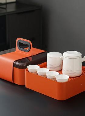高档旅茶具套装行包装营外出一壶四杯63751露泡茶壶茶盘便携功夫