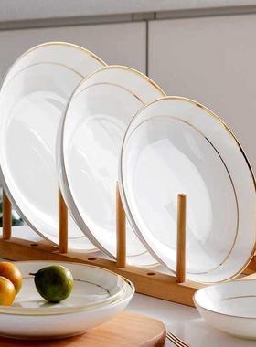 厂家盘子AUD菜盘家陶瓷边深用唐山骨瓷盘餐具套装碟金子白色餐盘